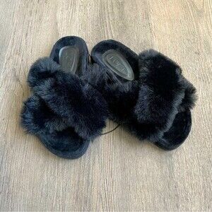 NWT LOFT Cross Front Fuzzy Slides Black Small (5/6)